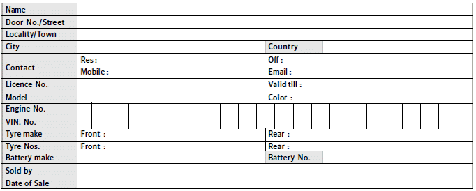 Personal and Motorcycle Information